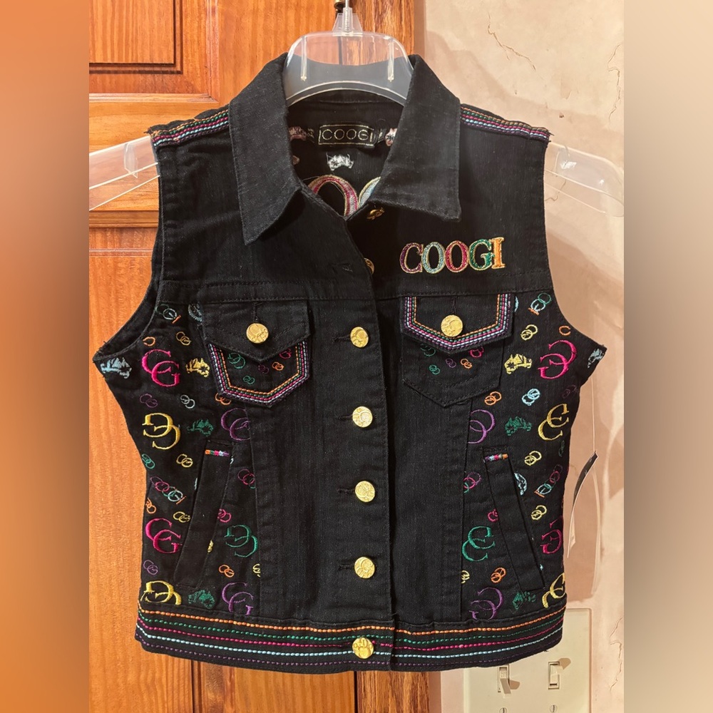 Coogi NWT VINTAGE Y2K Denim Embroidered Bling Vest S Black Multi- RARE